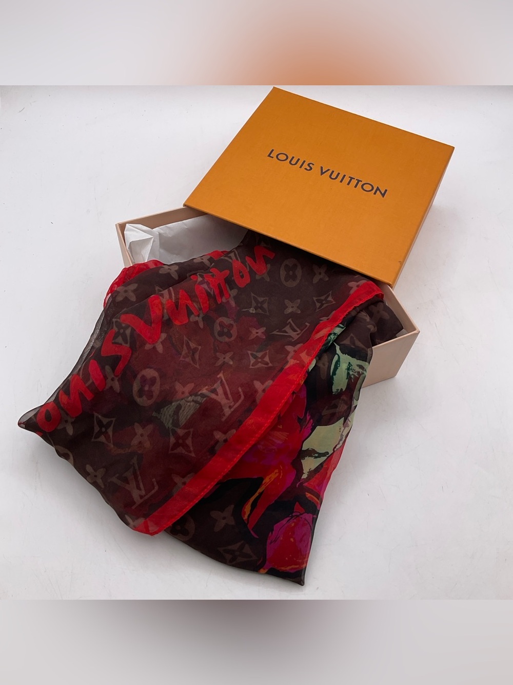 Louis Vuitton Stephen Sprouse Monogram Roses Silk Chiffon Scarf Shawl With Box